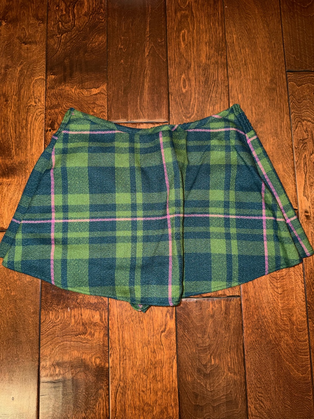 Free People Green and Navy Plaid Skort with Pink Accents